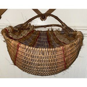 Vintage woven wall hanging basket jute branches Multicolored